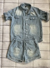 Tween Girls' College Style Casual Loose Comfortable Soft Denim top shorts set