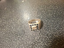 Men’s 925 Silver Hallmarked Square Signet Ring Black Cubic Zirconia Size V 13g