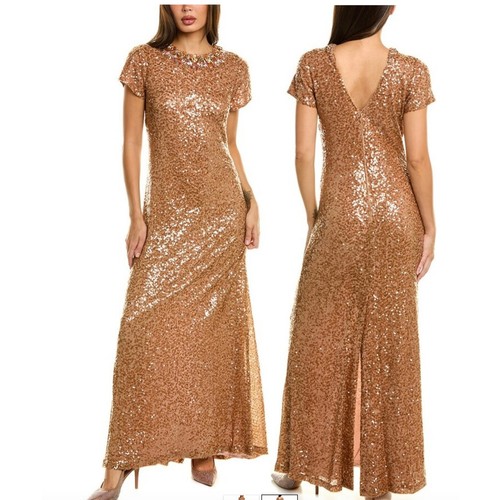 SACHIN & BABI NWT SHILOH EMBELLISHED SEQUIN MAXI IN HONEY Sz4 RET$1,095 SOLD OUT - Picture 4 of 6