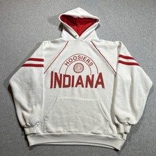 VTG 80s Indiana University Hoosiers College Hoodie Sweatshirt - Mens XL - White