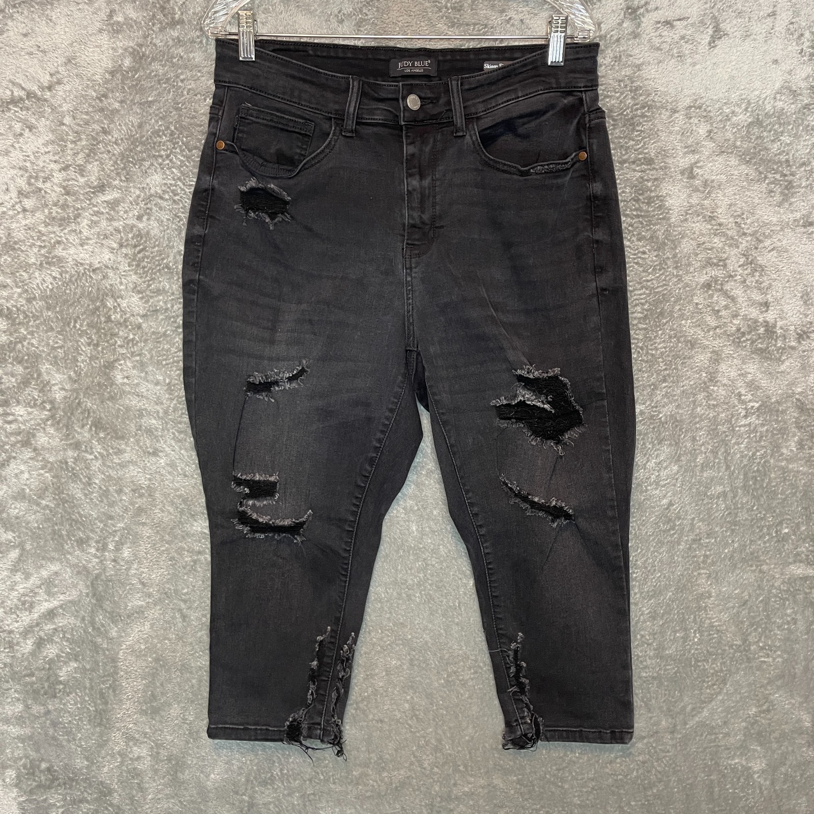 Judy Blue Women Skinny Fit Capri Destroyed High Rise Stretch Black Denim 16W