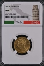 1882R Italy Gold 20 Lire NGC MS63