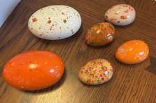 Vintage Easter Eggs MCM Speckled Glazed Splatter Ceramic 6 2 Large  4 Small 