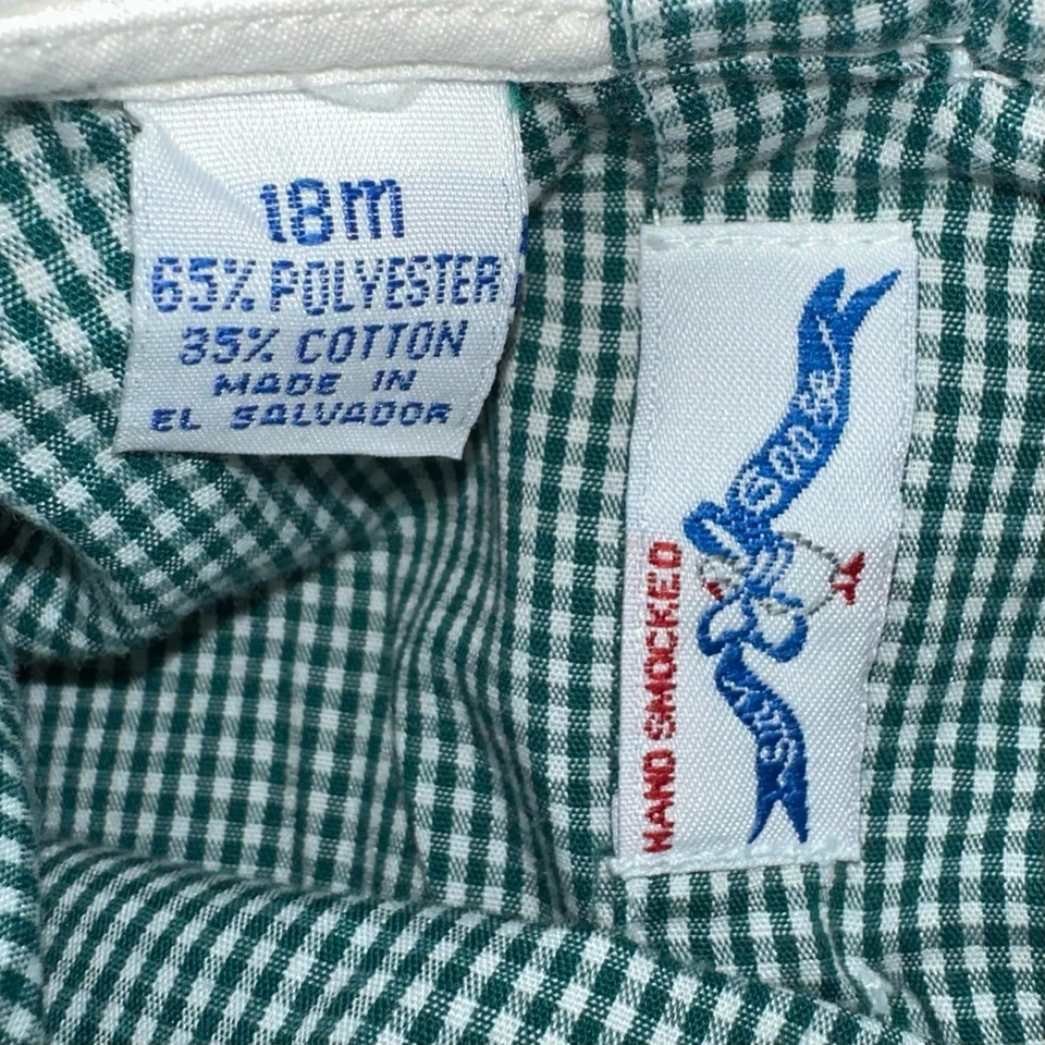 Mameluco de Navidad Silly Goose Baby Hand Smocked verde guinga talla 18M Foto 4 de 4