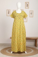 Women Cotton Maxi Nightgown With Pocket Floral Printe India Handmade Long Nighty