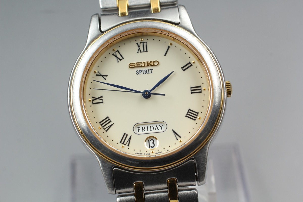Vtg 1993 Seiko Spirit 7N93-6A00 Day/Date Two-Tone HAQ Quartz Mens