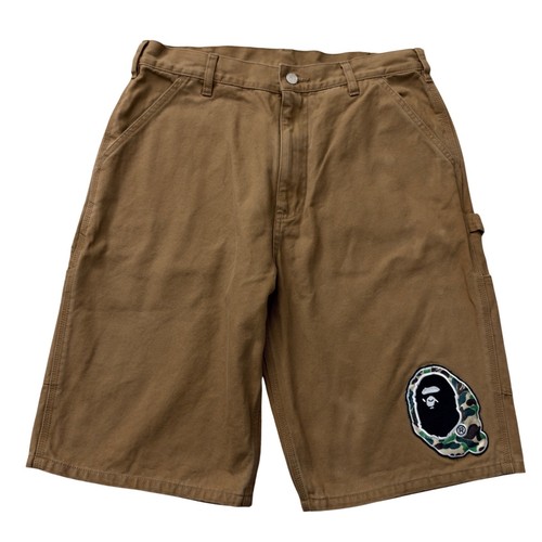 Bape, Vintage BAPE 90s Brown Canvas Carpenter Shorts Camo Ape Head Logo Large