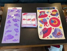 Red Hat Society Lot  Of 3. Window Cling, Stencils, Handkerchief (New In Box)