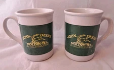 John Deere Moline Ill. Ceramic Deer Tractor Coffee Mug Gibson Set Of 2