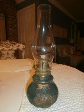Antique Oil Lamp with Raised Flower Basket