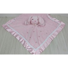 Carters Bunny Security Blanket Pink Embroidered Flowers Lovey Satin vintage