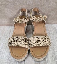 J.Crew AK-128 Spotted Leather Espadrille Wedge Sandal Beige Platform Size US 8