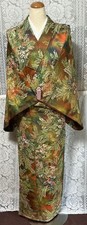 Rare Semi-Antique Floral Silk Kimono Used Size Free Japan