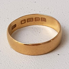 Antique 1911 Samuel Hope 22ct Gold 4.5mm D Shape Wedding Band Ring - Size P 3g