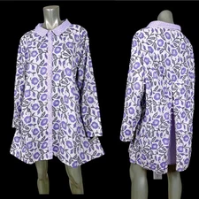 Tulip Brand Cotton Button Down Tunic Top XL Long Sleeve Lagenlook Art To Wear