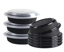 Meal Prep 32 Oz Round Food Containers with Clear Lids 80 Pack Black Microwavable