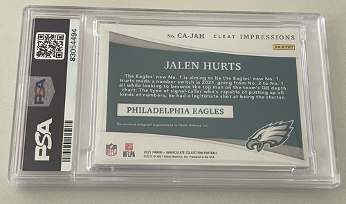 2021 immaculate jalen hurts #ca-jah cleat impressions auto psa mt 9 16/25🔥 - Picture 4 of 4