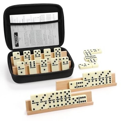 Jumbo Dominos Set for Adults with 4 Wooden Racks/Trays, Double 6 Dominoes White