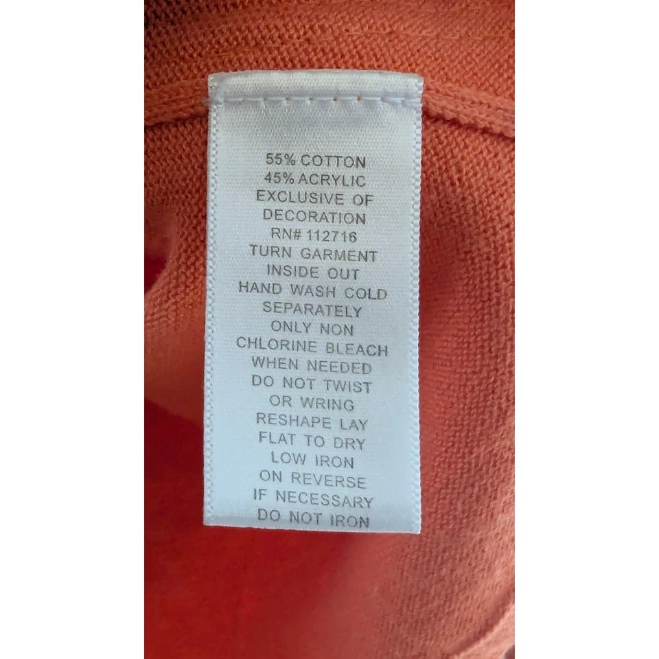 Quaker Factory Orange Sequin V-Neck Button Front Cardigan Sweater L - Image 3 of 4