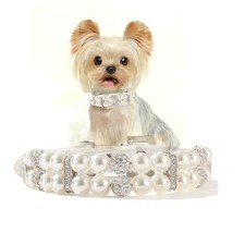 Pearl Dog Collar for Small Dogs, Fancy Crystal Bling Cat Pearl Collar Rhinest...