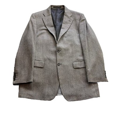 M&S Mens Tweed Blazer Jacket Size 42L Grey Wool Button Up 42 Inch Chest