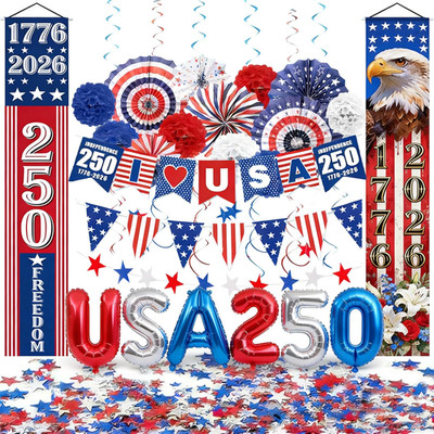 36 PCS 4Th of July Decorations, 250Th Memorial Day Red White Blue Paper Fans Dec