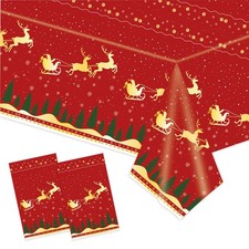 Xjoviative 2 Pcs Christmas Tablecloth Disposable 54 X 108 Inches,