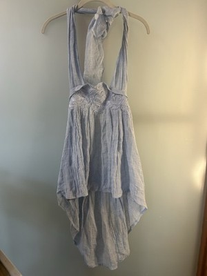 NWT Maurizio Mykonos Athens Light Blue Linen Halter Top Size M Drapey Back
