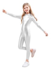 Girls Shiny Metallic Unitard Long Sleeve Leotard Turtleneck Bodysuit for Cost...