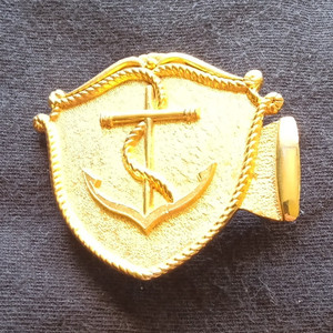 Navy Anchor Shield Badge Pin Brooch Gold Tone Militaria Theme