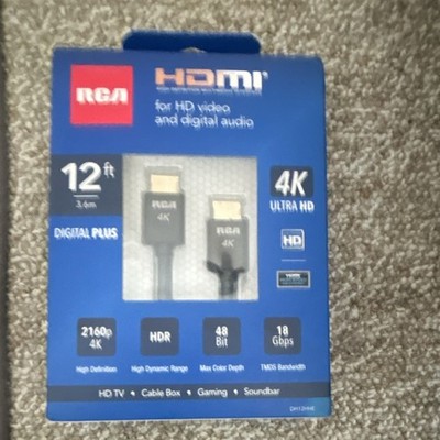 RCA 12 ft HDMI Cable 4K Ultra HD HDR 18 Gbps HDMI Male to Male Black