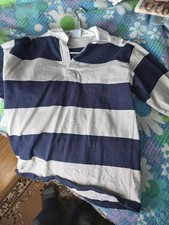 BARBARIAN Rugby Jersey. Men's Medium. Classic. Ash/Navy Stripe. Placket.