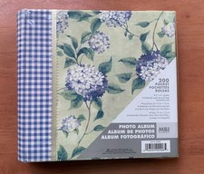 NEW NOS 200 Pocket Blue Hydrangea photo album Checkerboard Ribbon 4X6 Acid Free