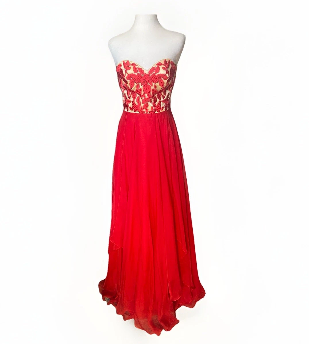 high school semi formal dresses Bright Red Long Sleeves V-neck High Slit Formal Dresses , CP0034 – clover  sew main image 0