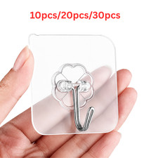 10-30pcs Adhesive Wall Hooks Heavy Duty Clear Sticky Hangers Kitchen Bathroom US