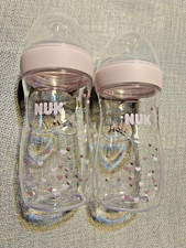 Nuk Simply Natural Baby Bottles 9oz Pink Collars  Hearts NEW NEVER USED 2 Flow