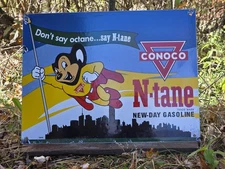 VINTAGE 1966 CONOCO N-TANE NEW DAY GASOLINE PORCELAIN SIGN 16"x12"!
