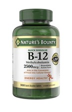 Nature's Bounty Sublingual Vitamin B-12 2500mcg 300 Tablets Cherry Exp: 1/27
