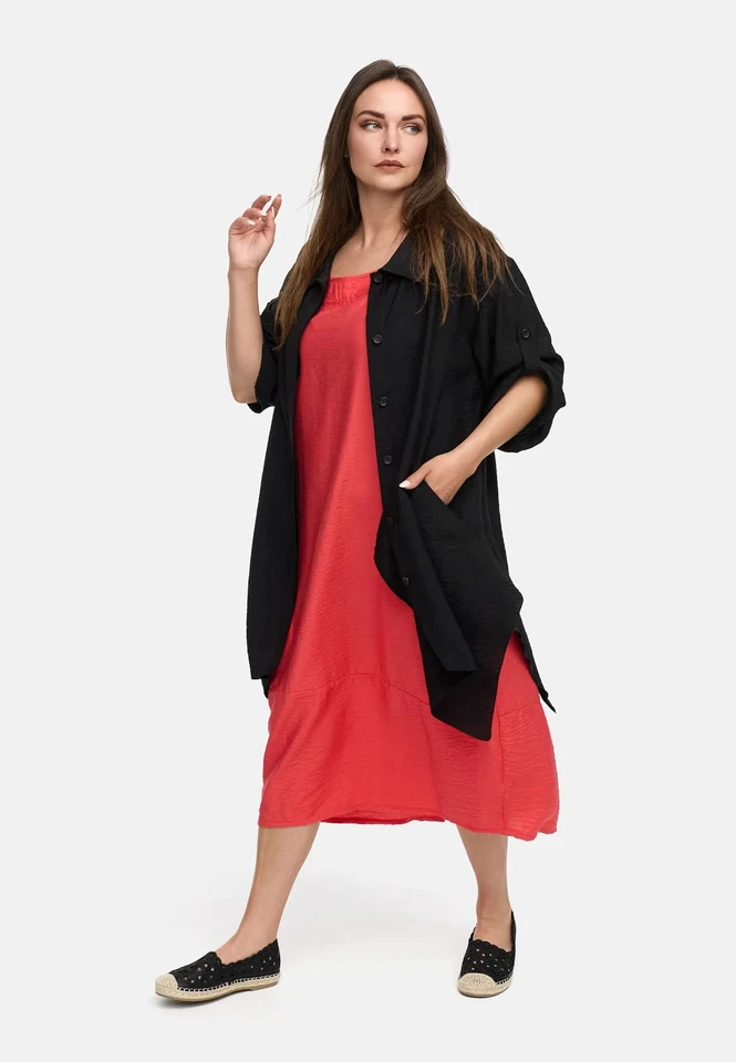 KEKOO new! Lagenlook Long-Bluse Jacke 44-46 (2) Bambus-Viskose Taschen schwarz - Bild 2 von 4