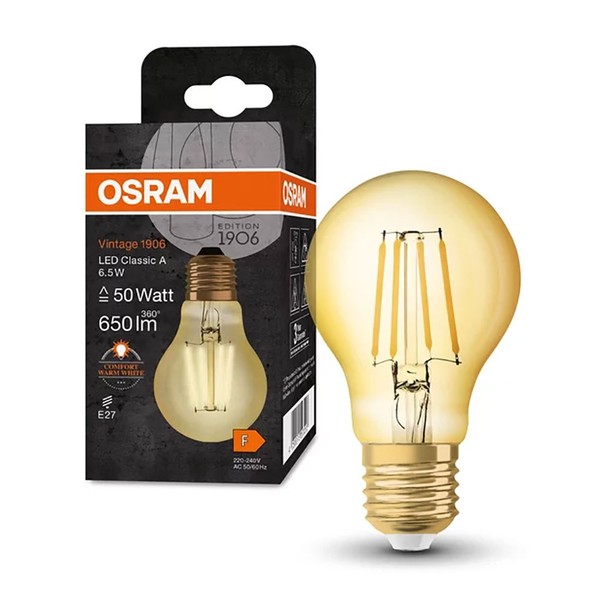 Osram Led Filament A60 Birne Vintage 1906 6,5W = 50W E27 Gold 650Lm Extra Warm-image