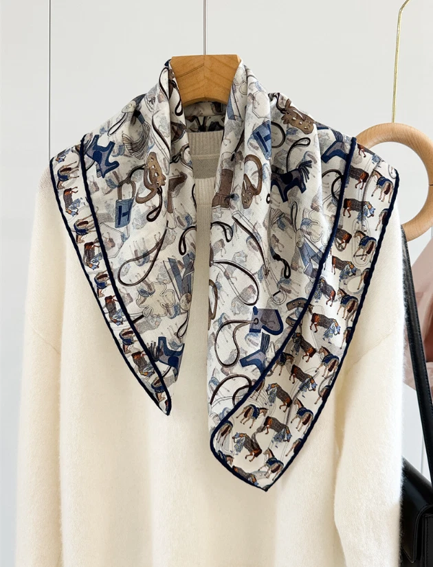 Blue spike Print 70% Cashmere 30% Silk Neckerchief Squre 65X65cm Women Bandana
