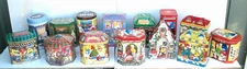 14 VTG M&M Candy Christmas Village Tins Toy Shop Reindeer Farm Tree Shop Santa