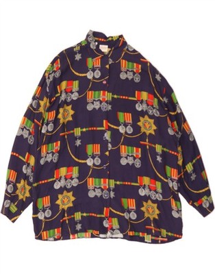 BENETTON Damen Oversize Shirt IT 42 Medium Lila Blumen Viskose AY08