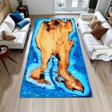 48"x30" Ocean Epoxy Walnut Dining Table Top, Resin Office Desk Furniture Decors