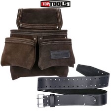 TOUGH MASTER Real Leather Tool Belt Pouch with 1.5M Work Belt for Carpenter