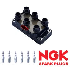 Ignition Coil & 6 NGK Iridium Spark Plug for 1999-2000 Ford Taurus 3.0L V6