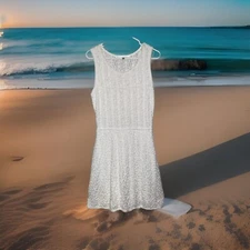 Max Studio Women's Large Sleeveless A Line Tank Contemporary Clean White Dress