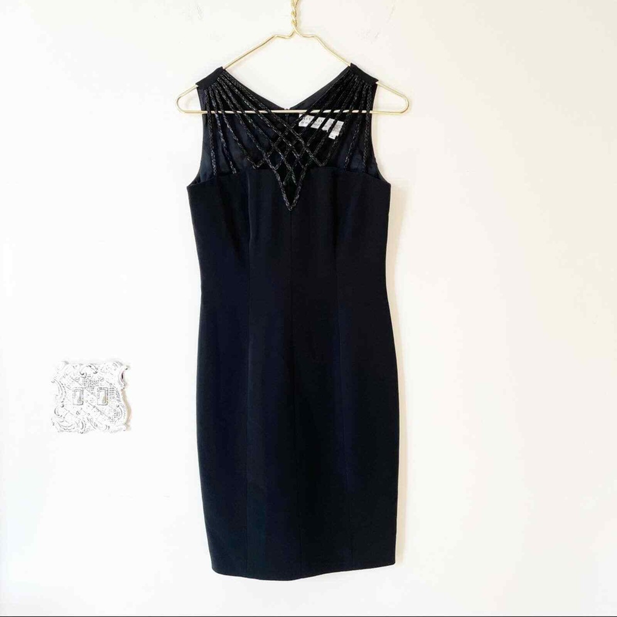 Niteline by Della Roufogali Black Beaded Sheath Dress LBD Cocktail