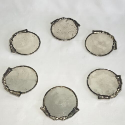 04K14 SERVICE VINTAGE DE 6 DESSOUS DE VERRES MODELE A NOEUDS EN METAL ARGENTE - Photo 2 sur 10
