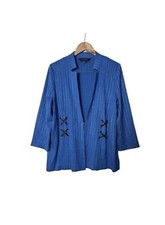 Ming Wang Rich Textured Blue Blazer Jacket Whipstitch M